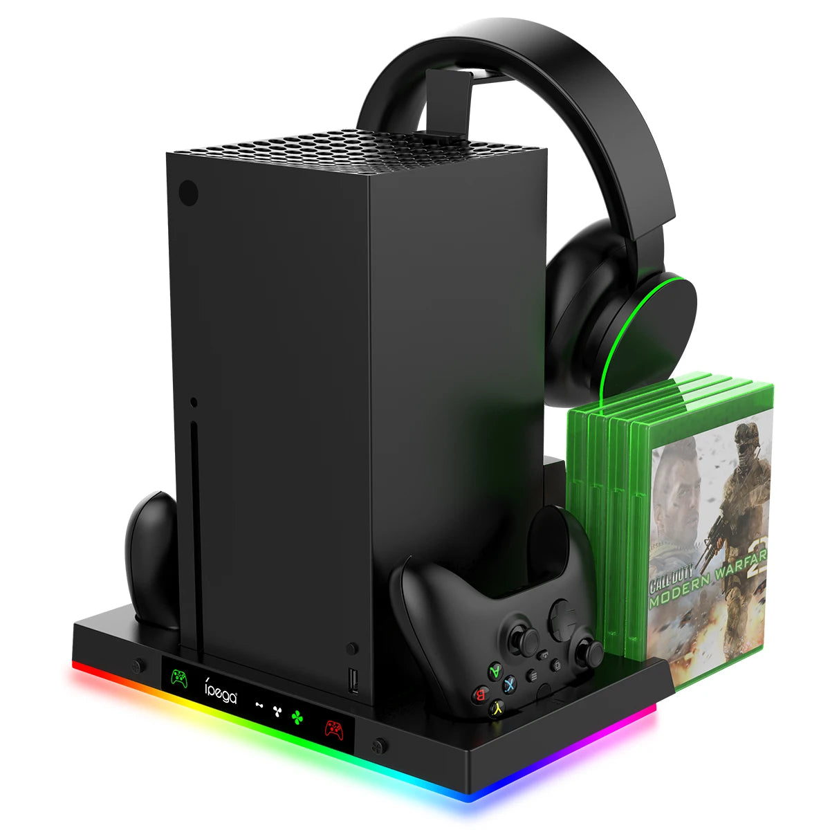 Cooling Fan Stand&Charging Station for Xbox Series X Console&Controller with 15RGB Color Light,Storage with 3-Levels Fan System