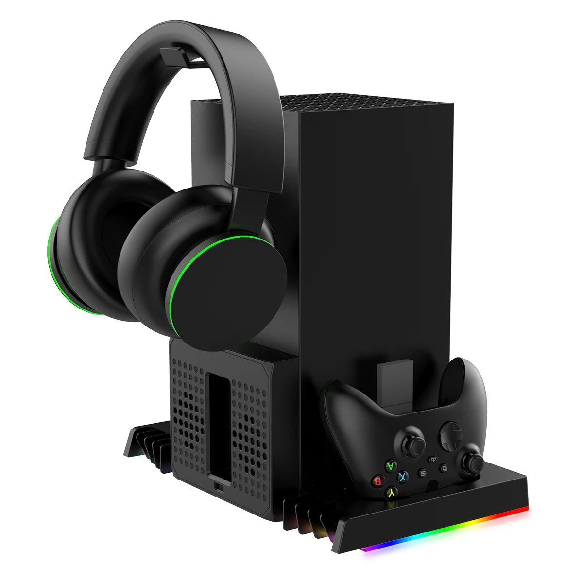 Cooling Fan Stand&Charging Station for Xbox Series X Console&Controller with 15RGB Color Light,Storage with 3-Levels Fan System