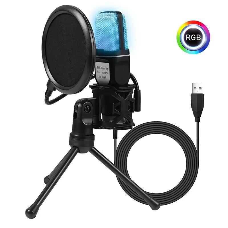 Portable USB Microphone RGB Microfone Condensador Wire Gaming Mic for Podcast Recording Studio Streaming Laptop Desktop